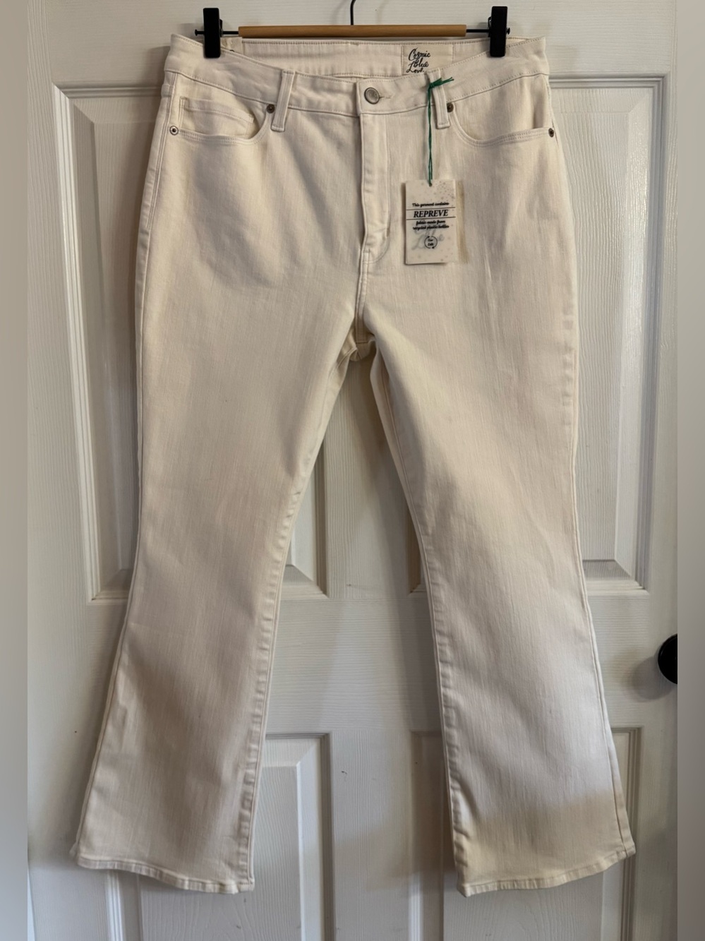 NWT Cosmic Blue Love  Jeans High Rise Bootcut Cream Stretch Denim Women Size 32P